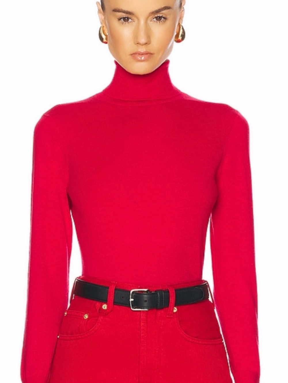 Norma Kamali Red turtle neck top with Sleek Silhouette